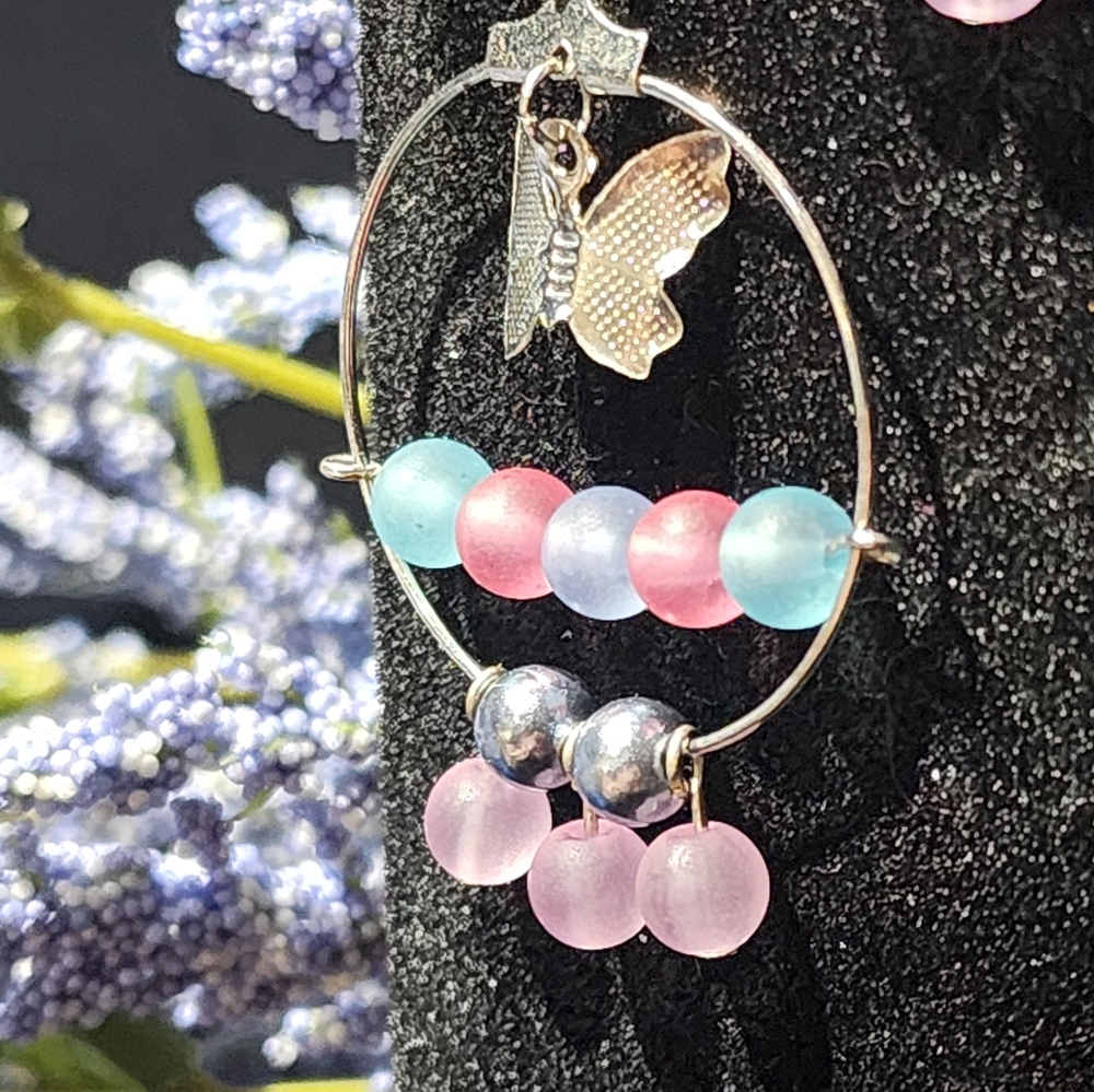 Silver and Pink Butterfly Earrings Handmade - Picture 5 of 5